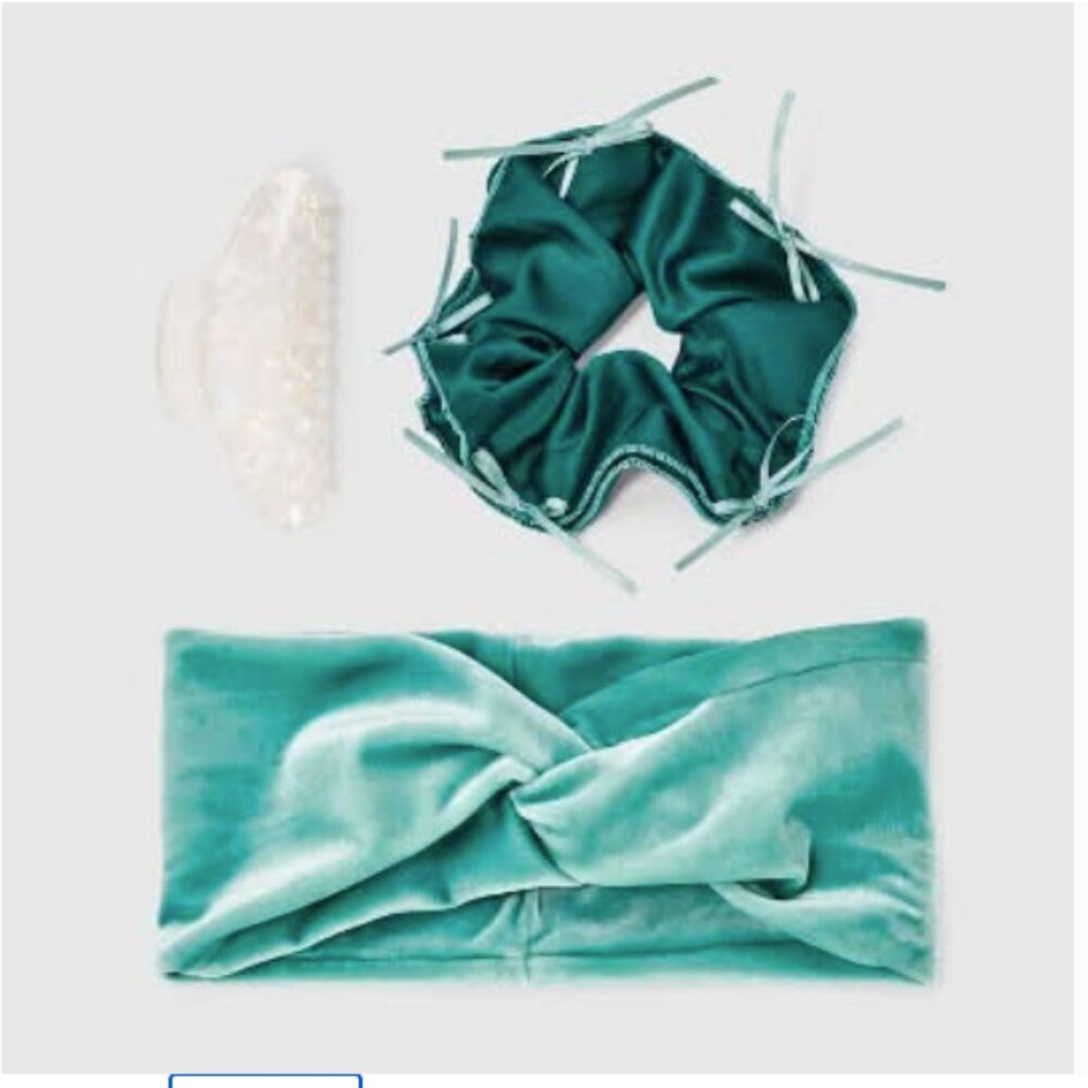 A New Day 3 Piece Set: Claw Clip, Scrunchie & Headband in Blue